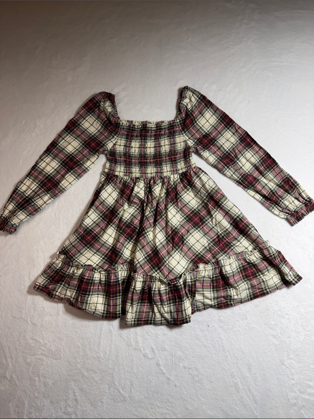 Polo by Ralph Lauren Girls Plaid Smocked Dress - Green Cream & Red